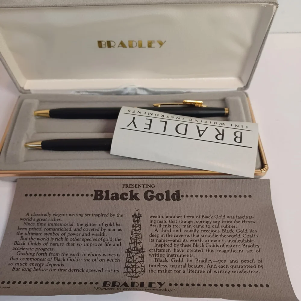 Vtg Bradley Matte BlackPen‎ And Pencil Set Made In USA Original Box Personalized